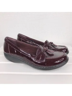 Clarks Collection Ashland Bubble Burgundy Patent Leather Loafers 7.5 thumbnail 2