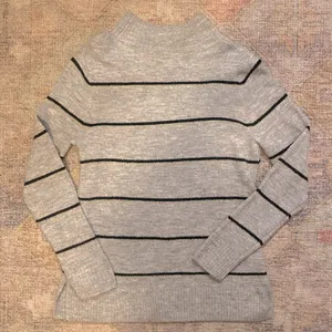 Old Navy Super Soft Grey Mock Neck Sweater with Black & Metallic Silver Stripes thumbnail 6