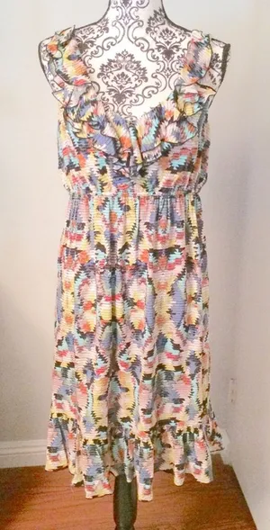 Blu Sage Women's Sleeveless Print Ruffle Dress Sz-12 thumbnail 1