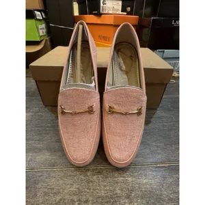 Sam Edelman Women‎ Loraine Loafers Shoes Pink Metallic Linen Size 6.5 Equestrian thumbnail 3