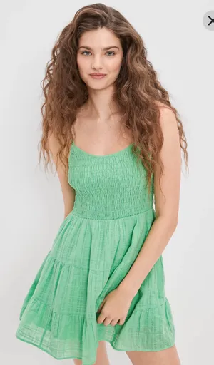 American Eagle Smocked Tiered Green Mini Dress thumbnail 1