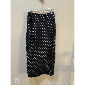 Kate Spade Polka Dot Silk Blend Midi Skirt Black White Cabana Size 2! thumbnail 4