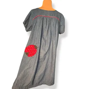 Vintage Ladybug Polka Dot Chambray Denim Dress Midi Cottagecore Medium Whimsical thumbnail 2