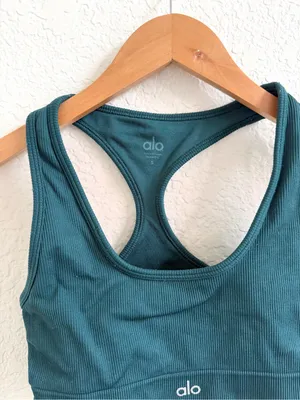 ALO Yoga Ribbed Sports Bra in Green Teal Forest Small S thumbnail 2