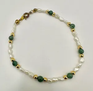 Jade freshwater Pearl stretchy bracelet Green thumbnail 1