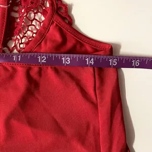 Red Crochet Neckline Top Size M EUC Size M thumbnail 9