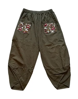 Womens Harem Style Pants Floral Pockets Boho Hippie Lagenlook Cottage Granola thumbnail 1