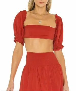 Weworewhat Coco Solid Obe Ruby Red Top Womens Sexy Cropped Xs thumbnail 1