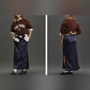 Anthropologie $128 Purple Sateen Satin Trouser Maxi Skirt Slit NEW Size 4‎ thumbnail 2