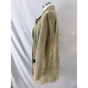 J. Jill Womens Olive Green 100% Calfsuede Leather Satin Lined‎ Car Coat Size M thumbnail 7