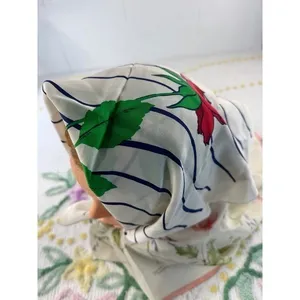 Christian Dior Vintage Silk Scarf Red Rose Navy Wavy Stripe Cream Made in France thumbnail 4