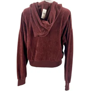 NWT Anthropologie Daily‎ Practice brown velour hoodie sz L thumbnail 7