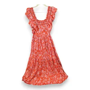 FREE‎ PEOPLE Women's Floral Bonita Printed Flutter Midi Dress Pop Combo Sz-S thumbnail 2