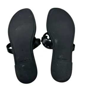 Tory Burch Miller Black Matte Leather Logo Medallion Flat Sandals Size 8 thumbnail 7
