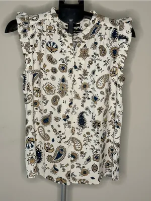 Ann Taylor NWT Floral Paisley Ruffle Sleeve Button Front Blouse XS thumbnail 2