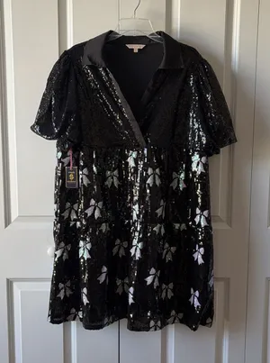 Simply Southern Tiered Sequin Babydoll Dress Bows Size XXL New with Tags thumbnail 1