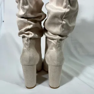 Suede Slouch Pull On Boots 4” Block Heel Womens Eu 42 Us‎ Sz 11 Ivory New thumbnail 5