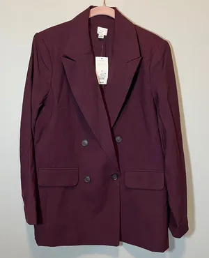A New Day Women's Burgundy Double Breasted Blazer Jacket Small NWT thumbnail 1
