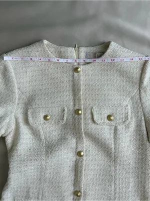 Sentubila Ivory Tweed Mini Dress Gold Buttons NWT Size L thumbnail 9