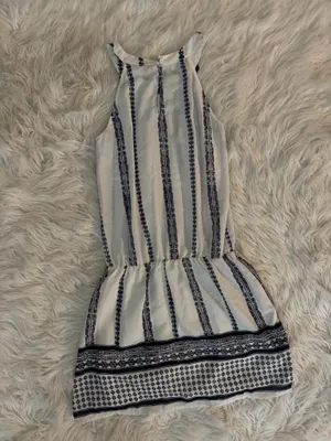 White and Navy Pattern Halter Mini Dress thumbnail 4