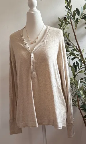 Beige Long Sleeve Henley Top Size L thumbnail 1