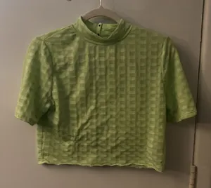 Free People Green Mock Neck Textured Button Closure Back T-Shirt S Casual Boho thumbnail 1