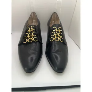 Vaneli Leather Pointed Toe Pump Gold Chain Link Women 7 Black Bridgenton‎ Style thumbnail 2