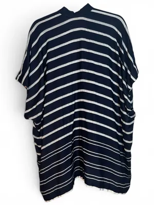 LOFT Kimono Nautical Navy and White Striped Open-Front Cardigan thumbnail 3