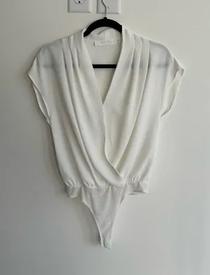 Astr White Draped Sheer Bodysuit thumbnail 1