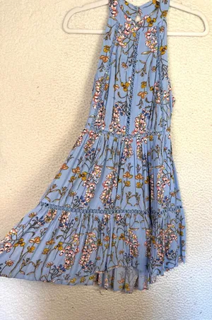 Anthropologie Abel the Label Dress Small Blue Floral Halter Sundress Crochet Cottage Fairy thumbnail 1