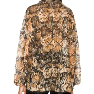 Free People Women’s Size‎ Large Out For The Night Snakeskin Print Blouse thumbnail 2