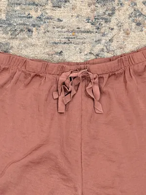 aerie Mauve Elastic-Waist Lounge Shorts with Lace Trim thumbnail 2