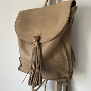 Raven + Lily Emerson Leather Backpack Purse Tassel Fold-Over Closure Brown OS thumbnail 4