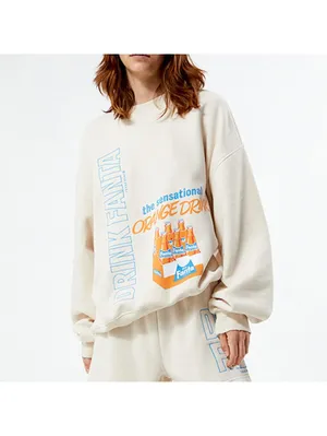 PacSun x Fanta Crew Neck Oversized Fleece Sweatshirt Sand NWT Small thumbnail 3