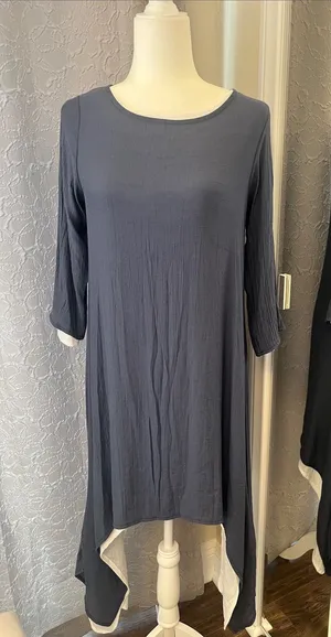 Women's Navy Asymmetric Hem Tunic with Contrast Trim thumbnail 1