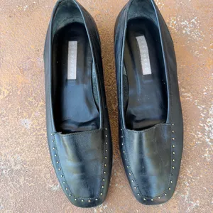Free People Vintage Black leather loafers with gold studs sz 8 #preppy #minimalist thumbnail 2