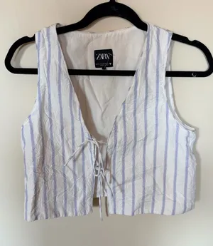 Zara blue and white tie front tank XS thumbnail 1
