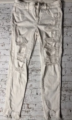 American Eagle Women's Size 10 White‎ Denim Distressed Jeans Next Level Stretch thumbnail 1