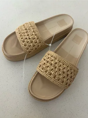 Dolce Vita Sidona Sandals Slides Natural Raffia Women’s 10 $120 thumbnail 5