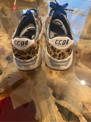 Golden Goose Leopard Print Sneakers with Blue laces and Pink Star! thumbnail 4