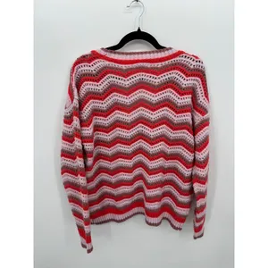 Maurices‎ Pink Chevron Knit Button Down Cardigan Sz L Boho Retro Cozy Chunky thumbnail 2