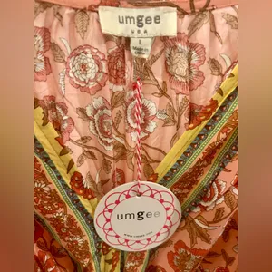 Umgee Floral Bohemian Dress in Pink and Yellow Size Large thumbnail 5