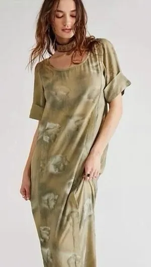 Free People x Nicholas K Jaoa Shirt Shift Midi Dress Medium Green Tie Dye thumbnail 1