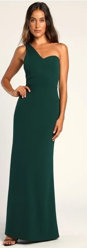 LULU's Sexy Prom Wedding Elegant Bustier One Shoulder Mermaid Trumpet Gown thumbnail 1