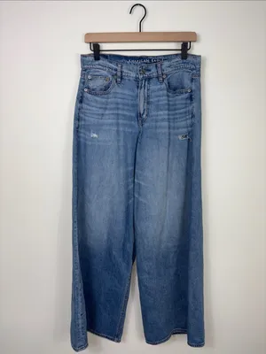 American Eagle Ultra Wide Leg Jeans Women’s Size 4 Short Blue High Rise Denim thumbnail 2