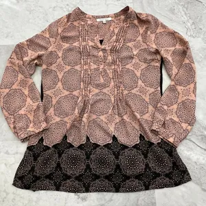 Black Rainn‎ Long Tunic Blouse Henley Peach Black Shirt Size Medium M Top thumbnail 3