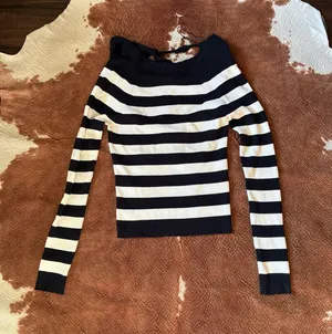 Zara Striped navy and White Women's Top Size large Navy and white striped Ties in back thumbnail 1