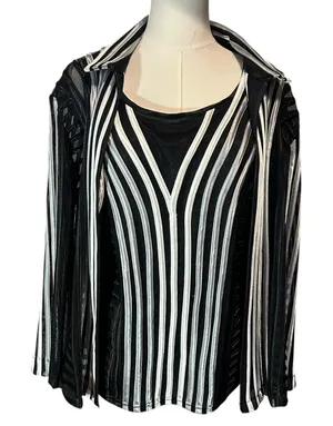 Damee Inc 2 PC Set Top and Overshirt Black Silver Sheer Mesh Art XL Space Punk thumbnail 1