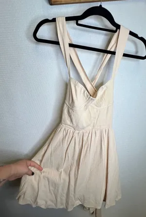 Commense Beige Linen Blend Bustier Mini Dress Lace Up Back OA240416044 M thumbnail 1