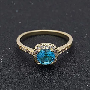 Gold CZ Blue Solitaire Crystal ring thumbnail 5